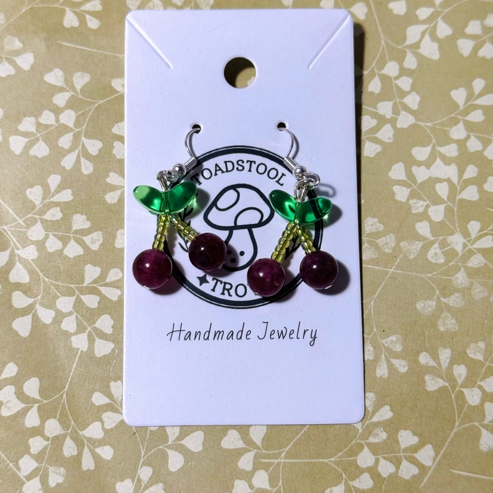 Semi-Precious Stone Garnet Cherry Earrings Silver Hooks